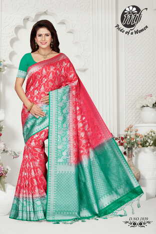 MGC Fushia And Teal Green Color Art Silk  Saree With Blouse Sp191