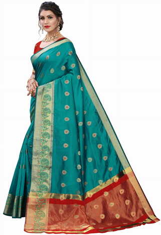 MGC Silk Turquoise colour saree with blouse piece SP681