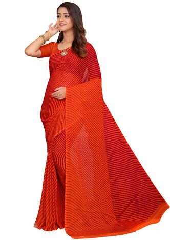 MGC Chiffon Orange colour saree with blouse piece SP744