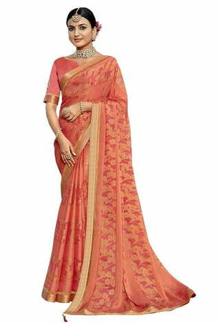 MGC Chiffon Pink colour saree with blouse piece SP821