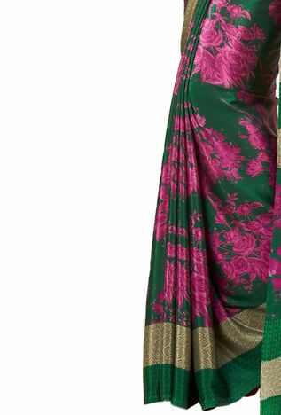 MGC Crepe Green Pink colour saree with blouse piece SP996