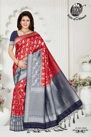 MGC Red And Navy Blue Color Art Silk  Saree With Blouse Sp192