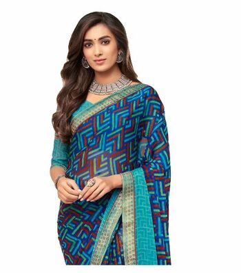 MGC Chiffon Multi Colour saree with blouse piece SP294