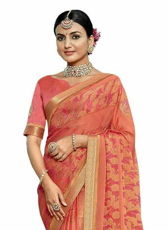 MGC Chiffon Pink colour saree with blouse piece SP821