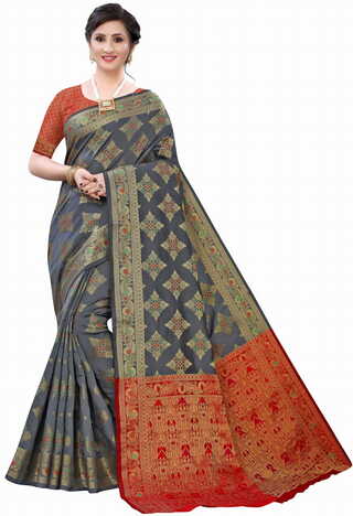 MGC Silk Grey colour saree with blouse piece SP627