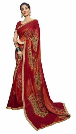 MGC Daani Georgette  Red colour saree with blouse piece SP822