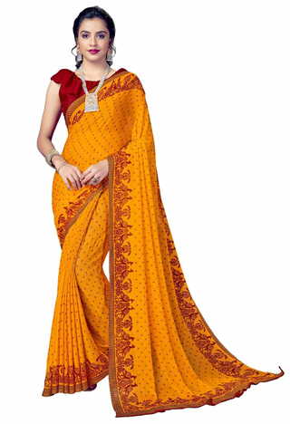 MGC Chiffon Yellow colour saree with blouse piece SP889