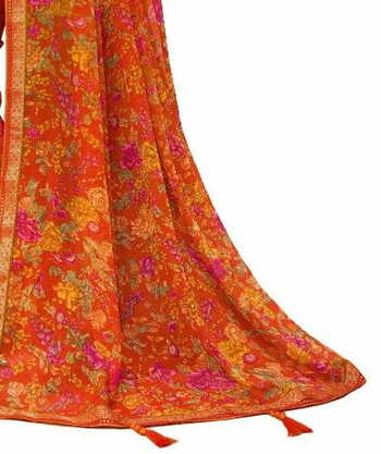 MGC Chiffon Orange colour saree with blouse piece SP933