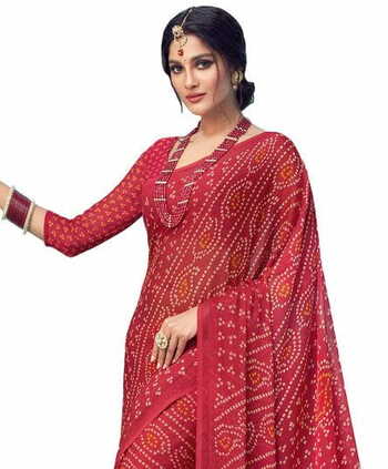 Chiffon Maroon Color Saree With Blouse Piece by MGC