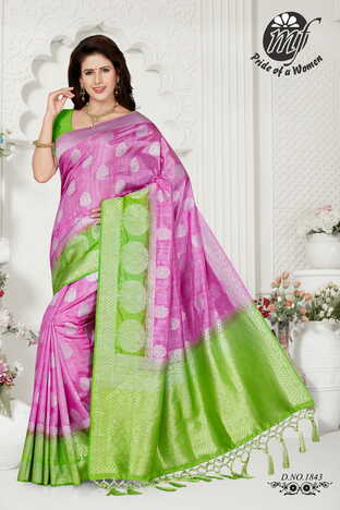 MGC Light Pink And Neon Green Color Art Silk  Saree With Blouse Sp195