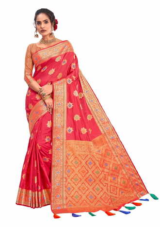 MGC Designer Silk  Red Colour Saree With Blouse Piece Sp458