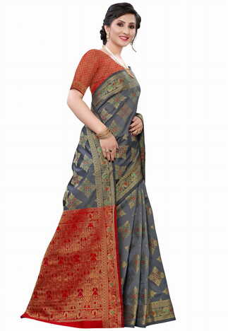 MGC Silk Grey colour saree with blouse piece SP627