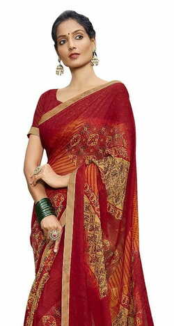 MGC Daani Georgette  Red colour saree with blouse piece SP822