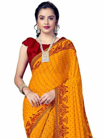 MGC Chiffon Yellow colour saree with blouse piece SP889