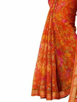 MGC Chiffon Orange colour saree with blouse piece SP933