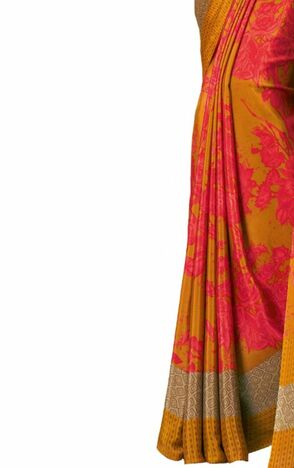 MGC Crepe Yellow Orange colour saree with blouse piece SP997