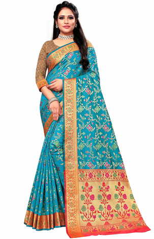 MGC Silk Firozi Color Saree SP95