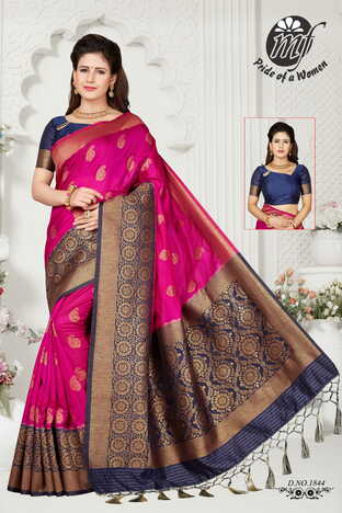 MGC Rani And Navy Blue  Color Art Silk  Saree With Blouse Sp196