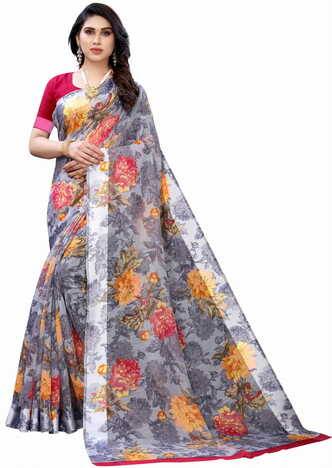 MGC Linen Grey Colour saree with blouse piece SP363