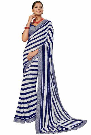 MGC Georgette White and Blue Colour saree with blouse piece SP302