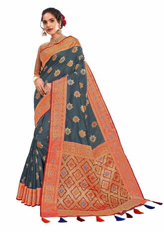 MGC Designer Silk  Grey Colour Saree With Blouse Piece Sp463