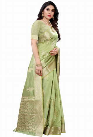 MGC Raw Silk Green colour saree with blouse piece SP683