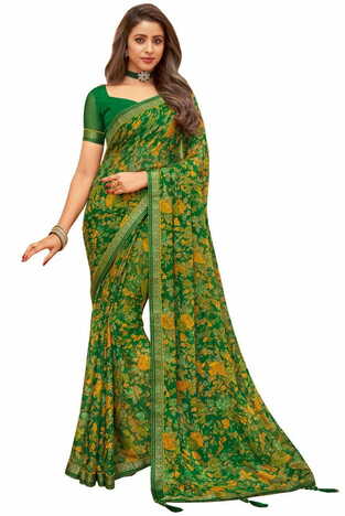 MGC Chiffon Green colour saree with blouse piece SP935