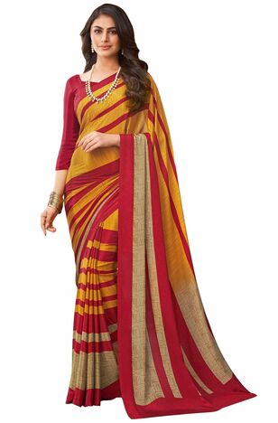 MGC Crepe Yellow Red colour saree with blouse piece SP999