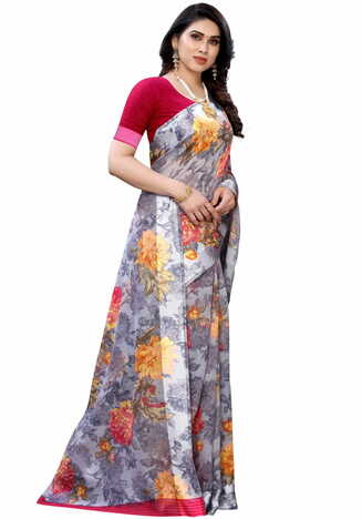 MGC Linen Grey Colour saree with blouse piece SP363