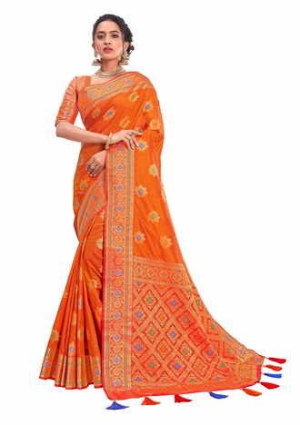 MGC Designer Silk  Orange Colour Saree With Blouse Piece Sp460