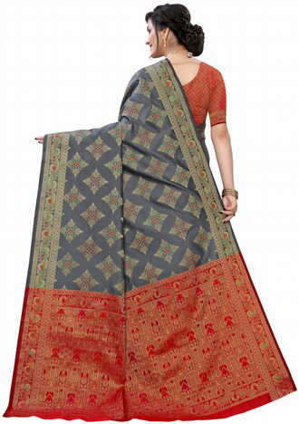 MGC Silk Grey colour saree with blouse piece SP627