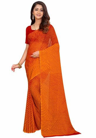 MGC Chiffon Orange colour saree with blouse piece SP746