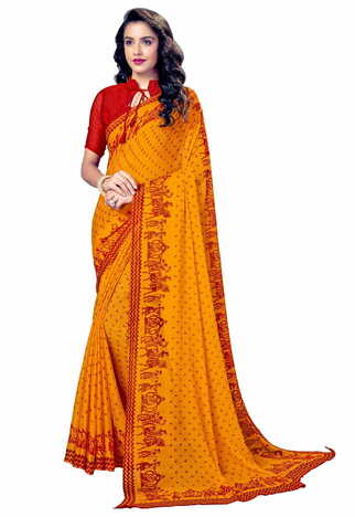 MGC Chiffon Yellow colour saree with blouse piece SP891