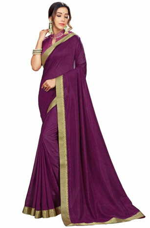 Vichitra Purple Color Saree With Blouse Piece by MGC