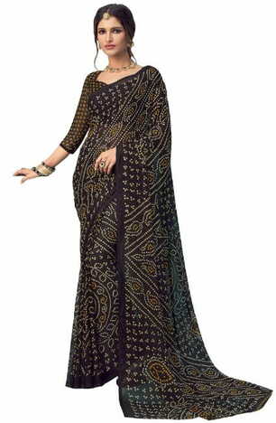 Chiffon Black Color Saree With Blouse Piece by MGC