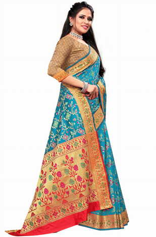 MGC Silk Firozi Color Saree SP95