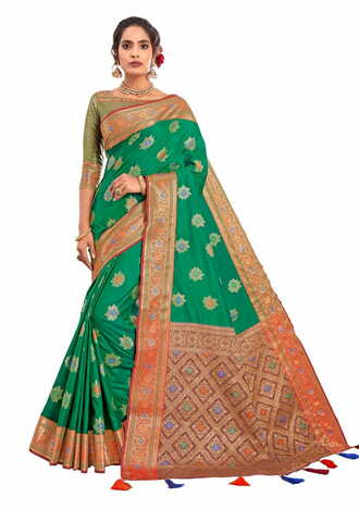 MGC Designer Silk  Green Colour Saree With Blouse Piece Sp461