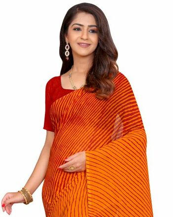 MGC Chiffon Orange colour saree with blouse piece SP746