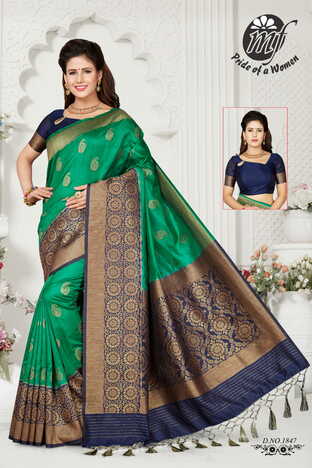 MGC Green And Navy Blue Color Art Silk  Saree With Blouse Sp199