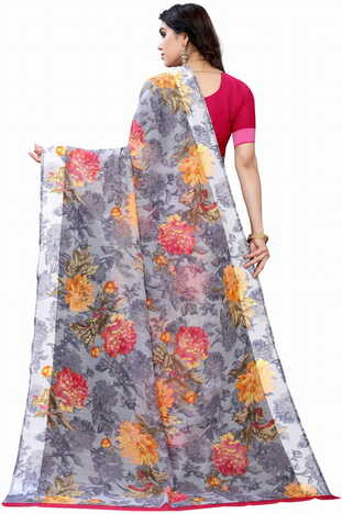 MGC Linen Grey Colour saree with blouse piece SP363