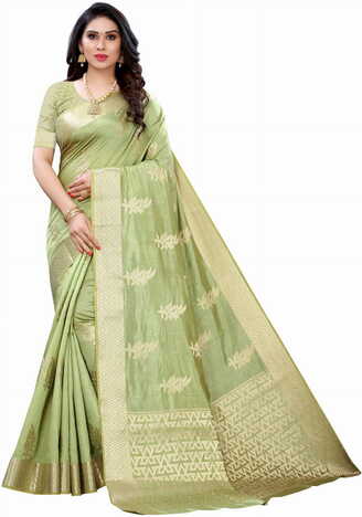 MGC Raw Silk Green colour saree with blouse piece SP683