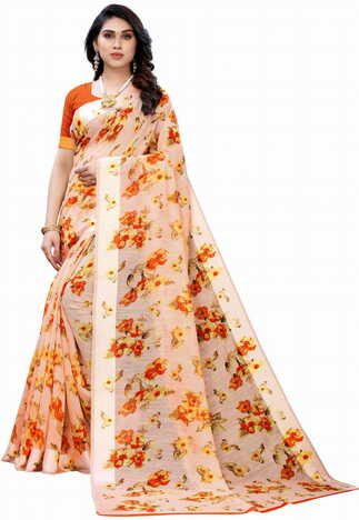 MGC Linen Peach Colour saree with blouse piece SP364