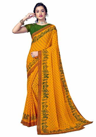 MGC Chiffon Yellow colour saree with blouse piece SP892