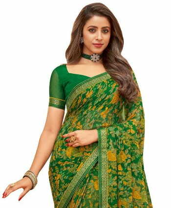 MGC Chiffon Green colour saree with blouse piece SP935