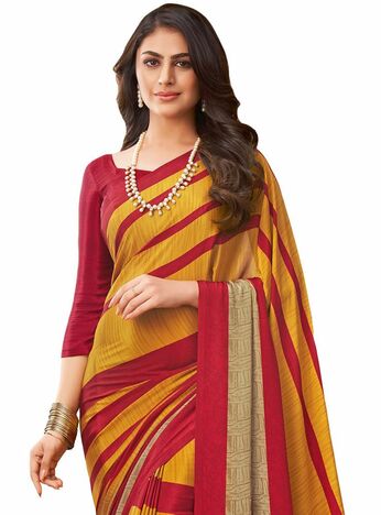 MGC Crepe Yellow Red colour saree with blouse piece SP999