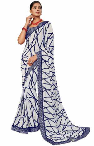 MGC Georgette White and Blue Colour saree with blouse piece SP304