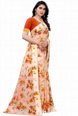 MGC Linen Peach Colour saree with blouse piece SP364