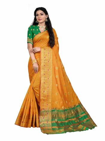 MGC Cotton Silk  Gold Colour Saree With Blouse Piece Sp465