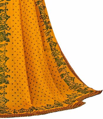 MGC Chiffon Yellow colour saree with blouse piece SP892