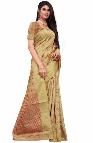 MGC  Silk Jacquard Off White colour saree with blouse piece SP631